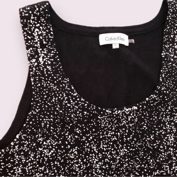 (3/$15) Calvin Klein Black Silver Ribbed Neck Tank Top - Picture 2 of 5